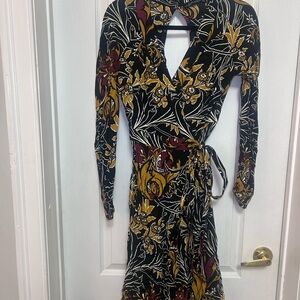 Zara Long Sleeve Floral Dress - Black, Yellow, Red